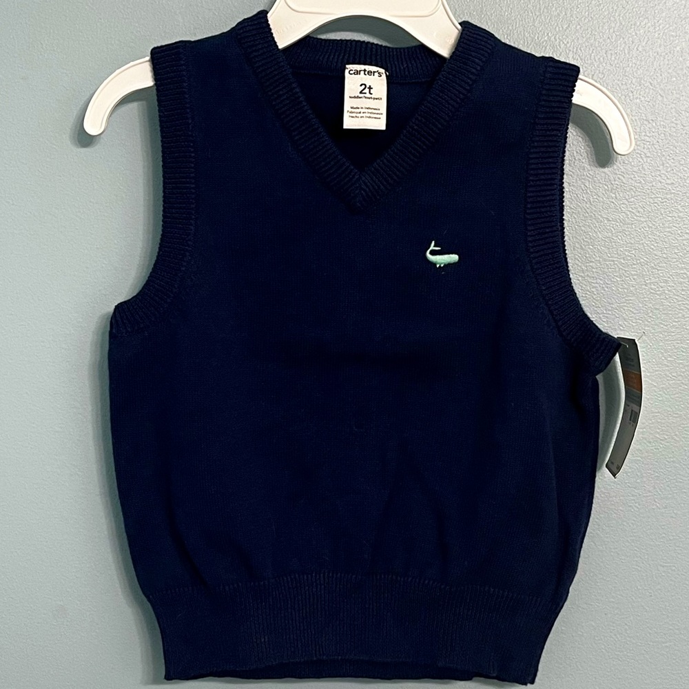 NWT Carters Boys 2T Navy Blue Whale Sweater Vest